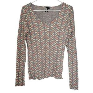 1279 * Vans Lightning Bolt Print Long Sleeve Tee Gray Orange Green Size L